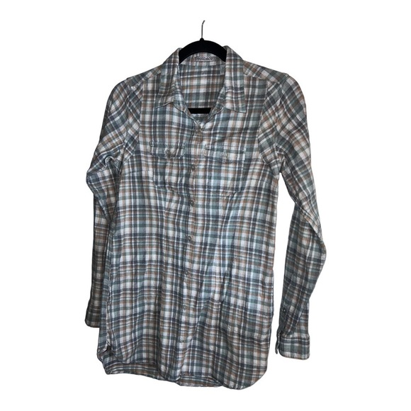 TOAD&CO Flannel Button Down Shirt Tunic Gray Plaid Pockets Long Sleeve - Picture 1 of 9